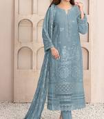 Slate grey embroidered faux georgette semi stitched salwar suit
