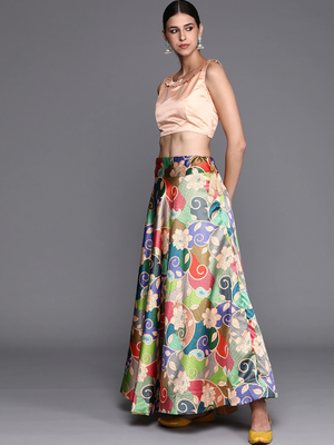 Beige Satin Silk Fabric Beautifully Printed Girlie Wedding Partywear Lehenga Choli Set 3