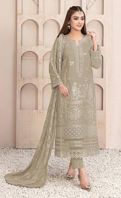 Cream embroidered faux georgette salwar suit 1