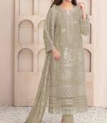 Cream embroidered faux georgette semi stitched salwar suit