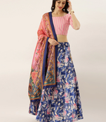 Pink Satin Silk embroidered Printed Girlie Wedding Partywear Lehenga Choli Set