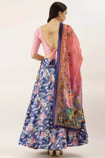 Pink Satin Silk Fabric Beautifully Printed Girlie Wedding Partywear Lehenga Choli Set