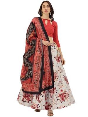 Red Satin Silk Fabric Beautifully Printed Girlie Wedding Partywear Lehenga Choli Set 1