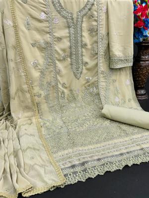 Cream embroidered faux georgette salwar suit 3