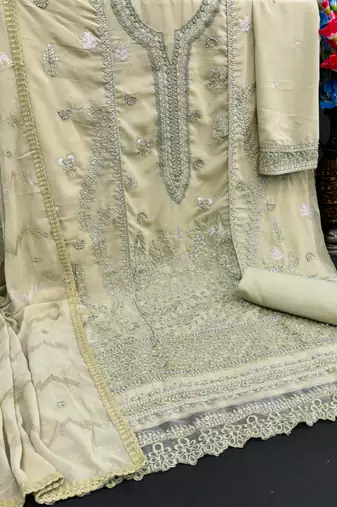 Cream embroidered faux georgette salwar suit