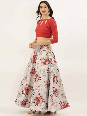 Red Satin Silk Fabric Beautifully Printed Girlie Wedding Partywear Lehenga Choli Set 2