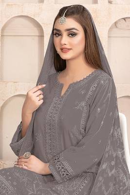 Dark grey embroidered faux georgette salwar suit 2