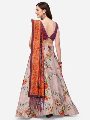 Violet Satin Silk Fabric Beautifully Printed Girlie Wedding Partywear Lehenga Choli Set 2