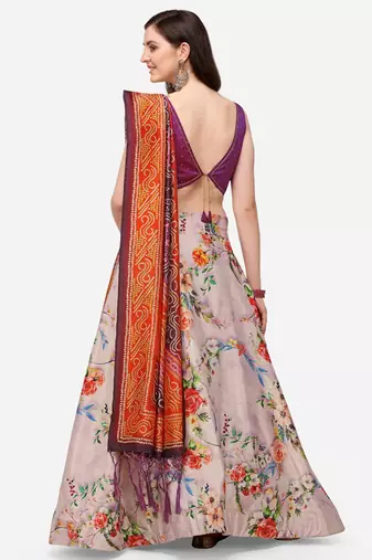Violet Satin Silk Fabric Beautifully Printed Girlie Wedding Partywear Lehenga Choli Set