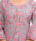 Pink  hand block print cotton kurta pant with dupatta