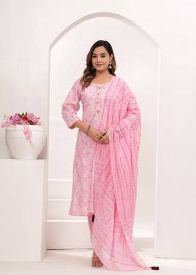Pink  hand block print cotton kurta pant with dupatta 5