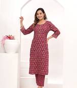 Pink  hand block print cotton kurta pant with dupatta