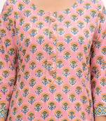 Pink  hand block print cotton kurta pant with dupatta