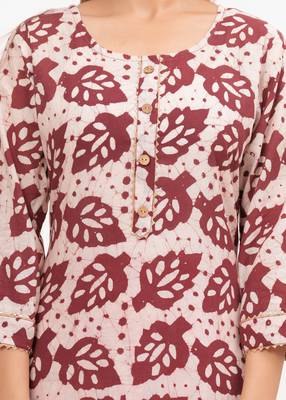 Pink  hand block print cotton kurta pant with dupatta 1