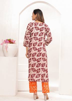 Pink  hand block print cotton kurta pant with dupatta 2