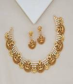 Gold tone ethnic choker stones studded necklace set for women