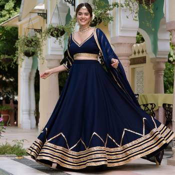 Navy Blue Silk Lehenga Choli with Gota Lace Work and Georgette Dupatta (set of 3) 1