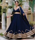 Navy Blue Silk Lehenga Choli with Gota Lace Work and Georgette Dupatta (set of 3)