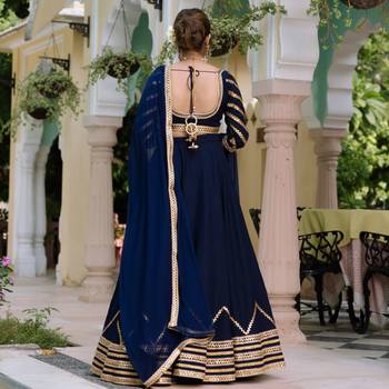 Navy Blue Silk Lehenga Choli with Gota Lace Work and Georgette Dupatta (set of 3) 2