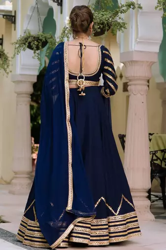 Navy Blue Silk Lehenga Choli with Gota Lace Work and Georgette Dupatta (set of 3)