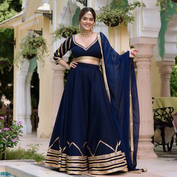 Navy Blue Silk Lehenga Choli with Gota Lace Work and Georgette Dupatta (set of 3) 3