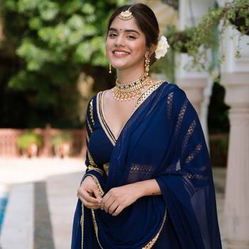 Navy Blue Silk Lehenga Choli with Gota Lace Work and Georgette Dupatta (set of 3) 4