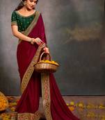 Designer Maroon Colour Heavy Embroidery Work Border Saree With Swarowski Work And Heavy Blouse