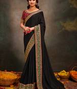 Designer Black Heavy Embroidery Work Border Saree With Swarowski Work And Heavy Blouse
