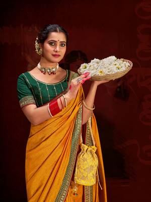 Ethnic Yellow Embroidered Saree With Trendy Swarovski Work And Heavy Work Blouse 1
