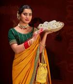 Ethnic Yellow Embroidered Saree With Trendy Swarovski Work And Heavy Work Blouse