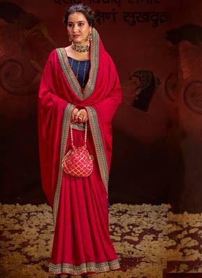 Ethnic Pink Embroidered Saree With Trendy Swarovski Work And Heavy Work Blouse 1