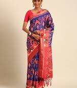 Blue Smart Traditional Style Printed Cotton c Saree With Woven Border For Classy Looks