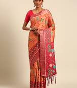 Orange Smart Traditional Style Printed Cotton c Saree With Woven Border For Classy Looks