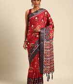 Maroon Smart Traditional Style Printed Cotton c Saree With Woven Border For Classy Looks