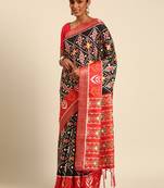 Black Smart Traditional Style Printed Cotton c Saree With Woven Border For Classy Looks