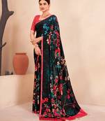Designer Girlish Style Crepe c Ethnic Partywear Multy Floral Printed Saree