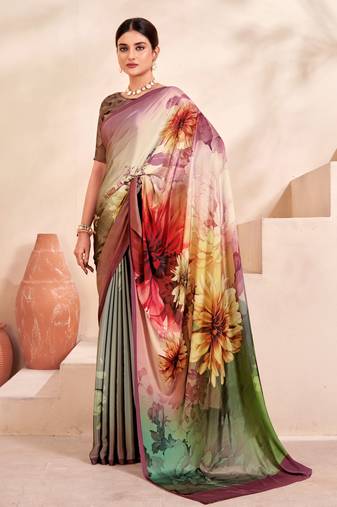 Multy Printed Partywear Ethnic Crepe Soft Silk Ceremonial Saree