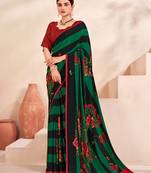 Green Printed Partywear Ethnic Crepe Soft Silk Ceremonial Saree