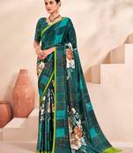 Blue Printed Partywear Ethnic Crepe Soft Silk Ceremonial Saree