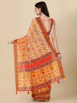 Orange ly Printed Linen Saree Trendy Girlie Looks In Wedding Season 3
