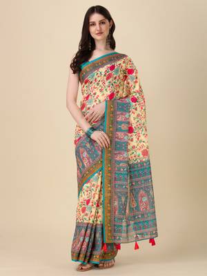 Cream ly Printed Linen Saree Trendy Girlie Looks In Wedding Season 1