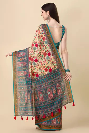Cream ly Printed Linen Saree Trendy Girlie Looks In Wedding Season