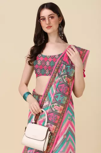Multi ly Printed Linen Saree Trendy Girlie Looks In Wedding Season