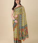Green ly Printed Linen Saree For Trendy Girlie Looks In Wedding Season