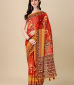 Red ly Printed Linen Saree For Trendy Girlie Looks In Wedding Season