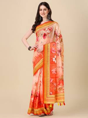 Peach ly Printed Linen Saree Trendy Girlie Looks In Wedding Season 1