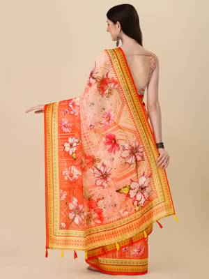 Peach ly Printed Linen Saree Trendy Girlie Looks In Wedding Season 3
