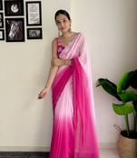Pink Colour Alia Style Padding Saree For Bollywood Theme Party Looks Wedding Ceremonial Wear With Sequins Blouse