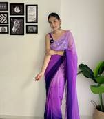 Purple Alia Style Padding Saree For Bollywood Theme Party Looks Wedding Ceremonial Wear With Sequins Blouse
