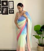 Multicolor Colour Alia Style Padding Saree For Bollywood Theme Party Looks Wedding Ceremonial Wear With Sequins Blouse